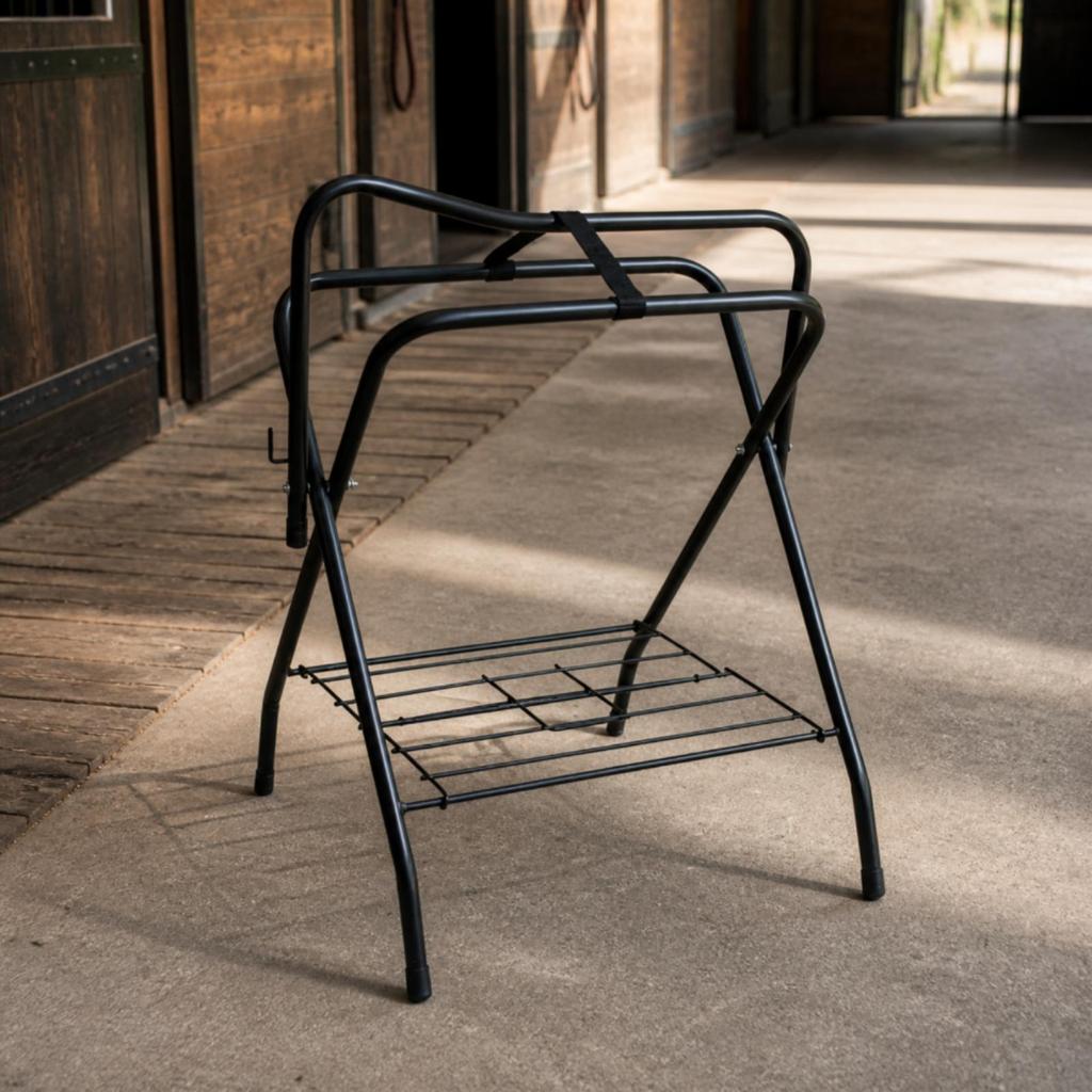 Vertical Saddle Rack with Side Hook Foldable Tack Organizer Powder-Coated for