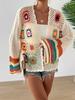 Vintage Rainbow Color Block Crochet Shawl Cardigan Loose Knit Top