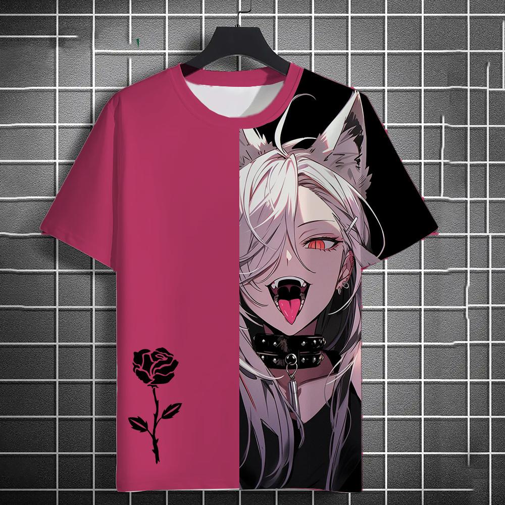 Summer Anime Girls Rose 3D Print T-Shirts Streetwear Men Fashion Oversized O-Neck Short Sleeved T Shirt Tees Tops Clothing