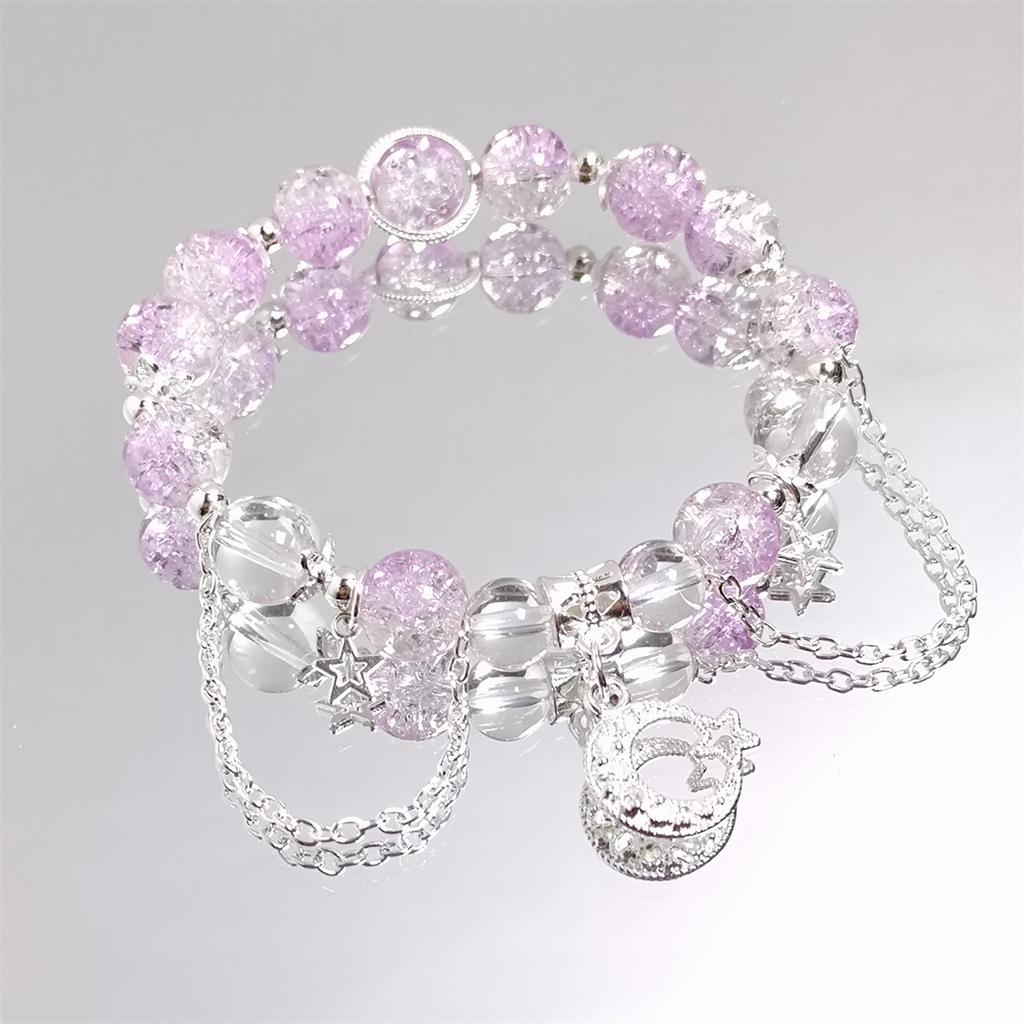 1Pc Sweet Crystal Moon Bracelet Women's Beaded Bracelet Niche Design Super Immortal Student Girlfriend Jewelry