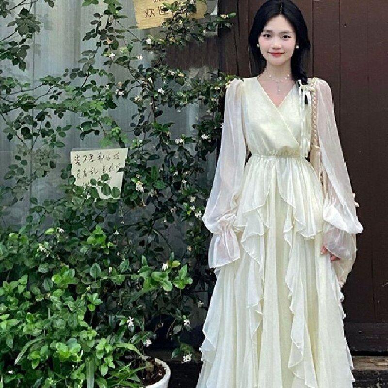 Gentle wind dress autumn fairy super fairy French temperament seaside vacation long-sleeved skirt long