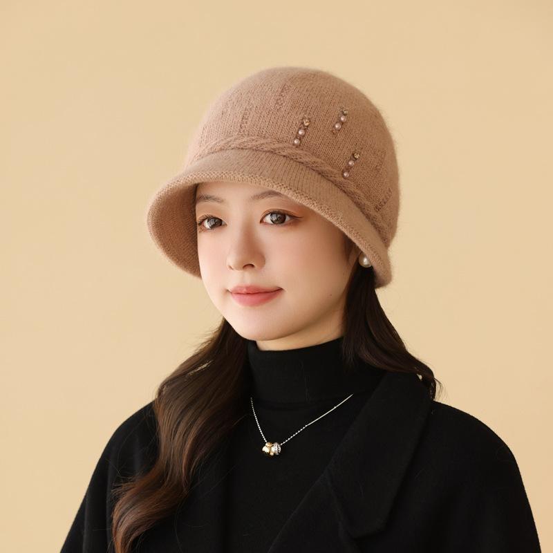 Hat Women'S Middle-Aged And Elderly Knitted Hat Rabbit Fur Velvet Warm Pullover Hat Autumn And Winter Cold-Proof Mother Hat Fashion Shows Small Face