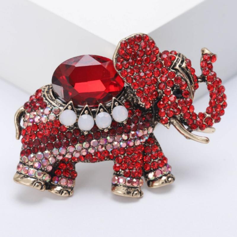 Luxury Rhinestone Elephant Brooches For Women Unisex Enamel Animal Pins Office Party Friend Fashion Gifts Jewelry Accessories