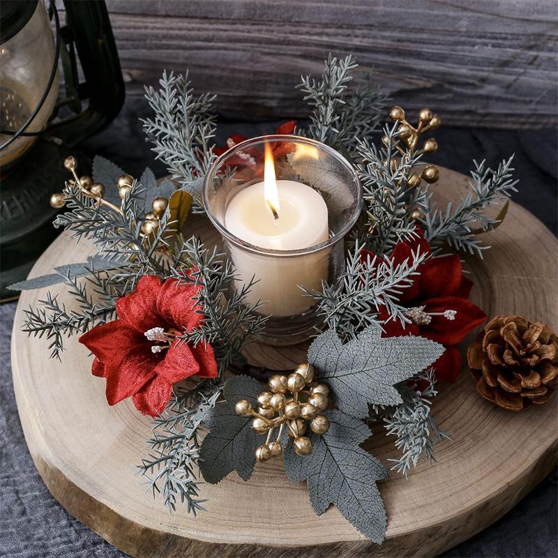 1PC Cross-Border New Christmas Tabletop Candle Aromatherapy  Candle Wreath Ring Faux Flowers
