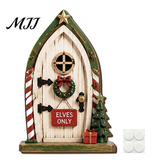 Christmas Tree Decorations Fairy Door Wall Decoration, Solid Wood with Adhesive Backing Design, Atmosphere Props Miniature Tiny for Trunks And Frames