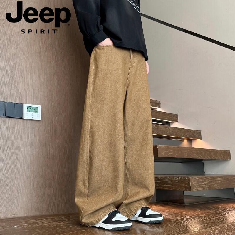 JEEP SPIRIT Men's Retro Wide-Leg Straight Casual Jeans