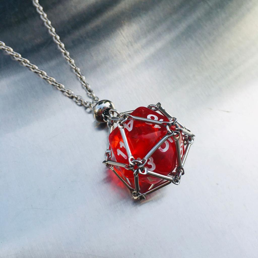Board Game Acrylic 20D Dice Necklace Metal Net Cage Interchangeable Pendant Dice Necklace Accessories Lovers Fans Gift Props