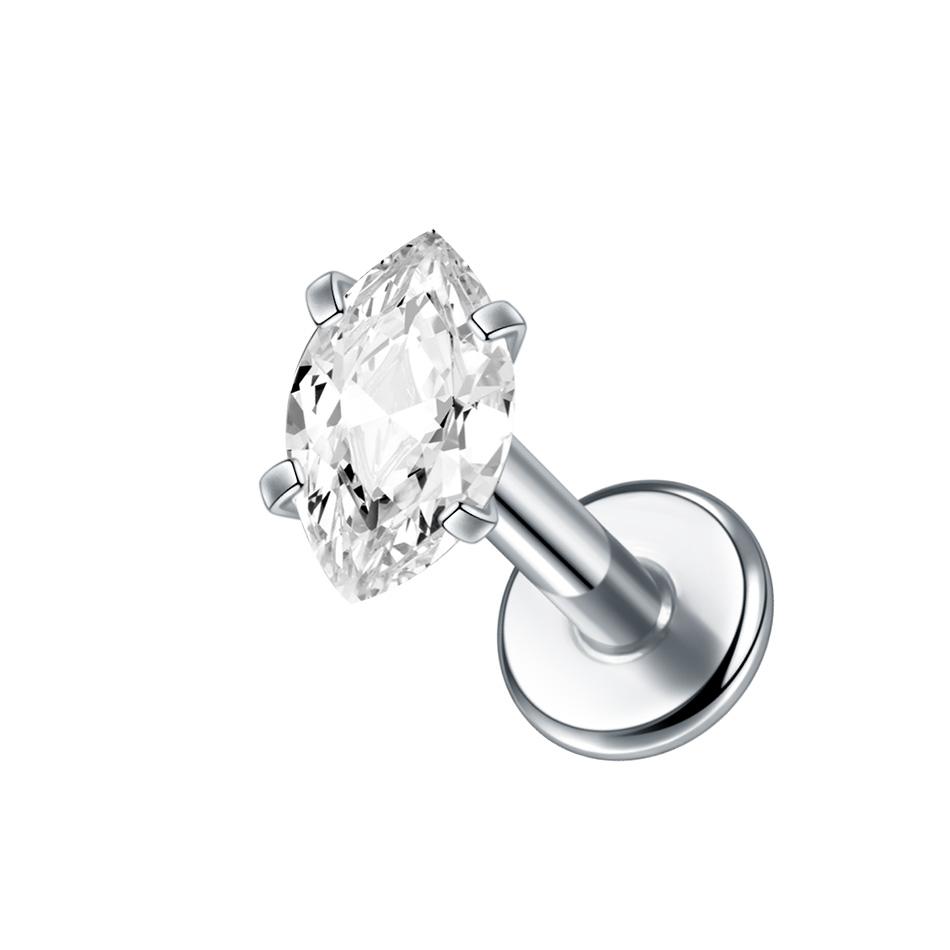 1PC G23 Titanium 16G Marquise Lotus CZ Flower Flat Back Stud Labret Tragus Helix Cartilage Conch Earring Piercings Sexy Jewelry