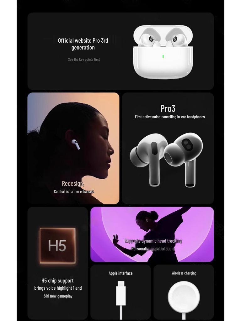 Pro3 In-Ear Bluetooth Noise-Cancelling Headphones, 6th Gen with A8 Heart Rate Monitoring AI.