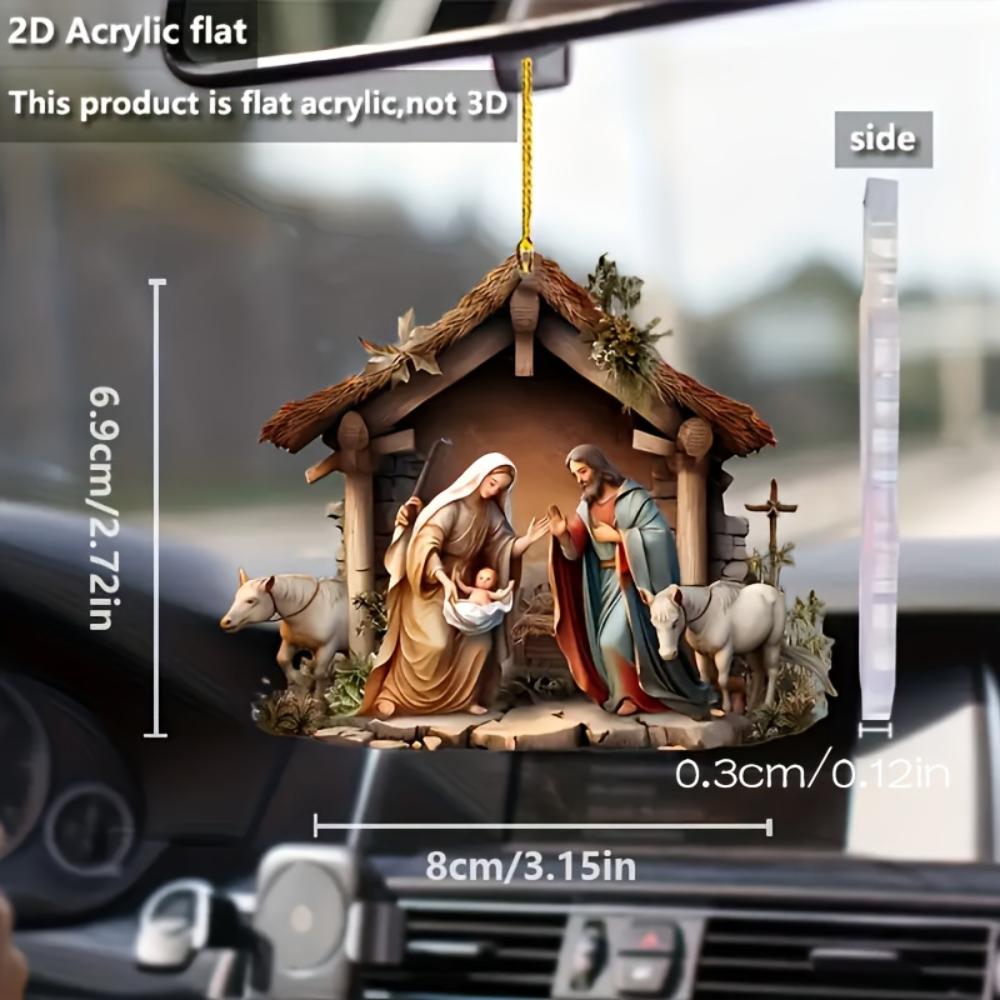 2D flache Acryl Krippe Dekoration ländliche Weihnachtshänge Dekoration Auto Rückspiegel Anhänger, Taschen- und Schlüsselanhänger Zubehör Geschenke