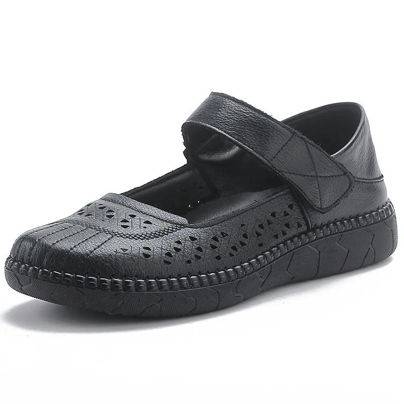 Fashion Comfort Soft Cowhide Women's Shoes Spring Thick Soled Sandals Women's Genuine Leather Mother's Shoes Retro Hollow Single Shoes