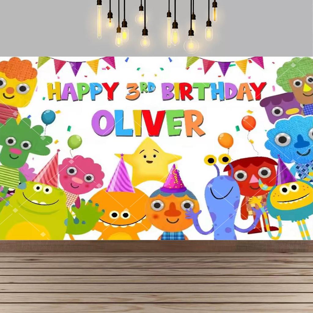 Background with Super Simple Songs, Photo Banner with Cartoon Monsters, Children's First Party Decoration, Photo Booth Accessories