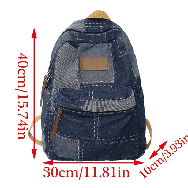 Student School Bag Denims Patched Backpack Girls Aesthetic Backpack Travel Bag Large Capacity Casual Daypacks