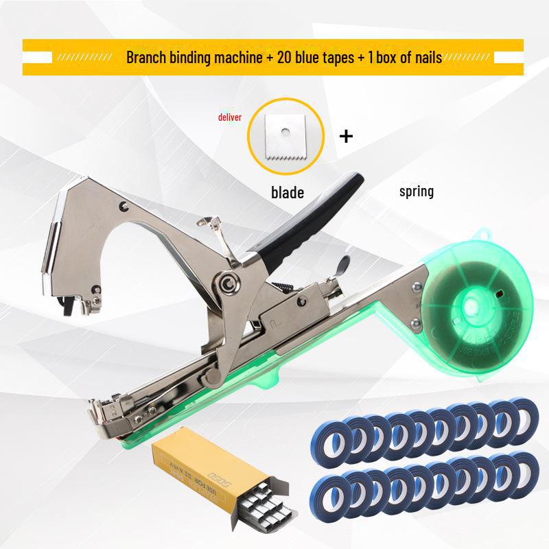 DIY Branch & End Tying Machine Set - Includes Tomato/Cucumber Tie Machine, 10 Straps & Box of Nails