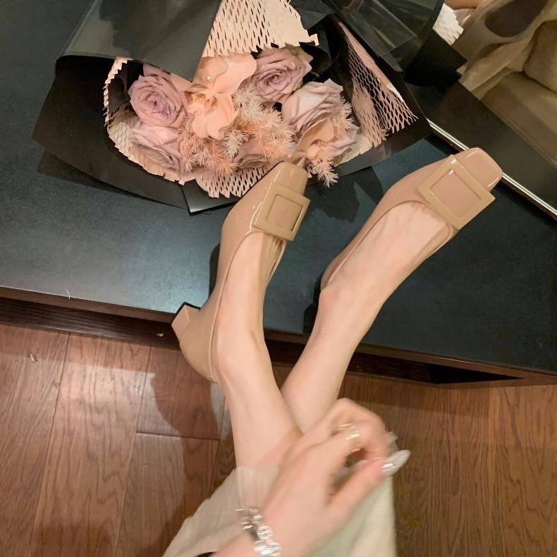 Schafslederversion~ Quadratische Schnalle Pendler Dicke Ferse Quadratische Zehe Temperament High Heels Einzelne Schuhe Damenleder Weiche Sohle Mary Jane Schuhe