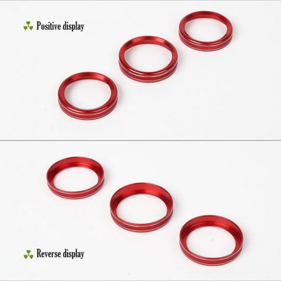 3pcs Air Conditioner Switch Knob Trim Decor Ring For Jeep Wrangler JL 2018+ Red