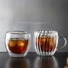 Glass cup egg shaped striped double-layer glass cup high borosilicate coffee cup transparent insulated double-layer glass cup