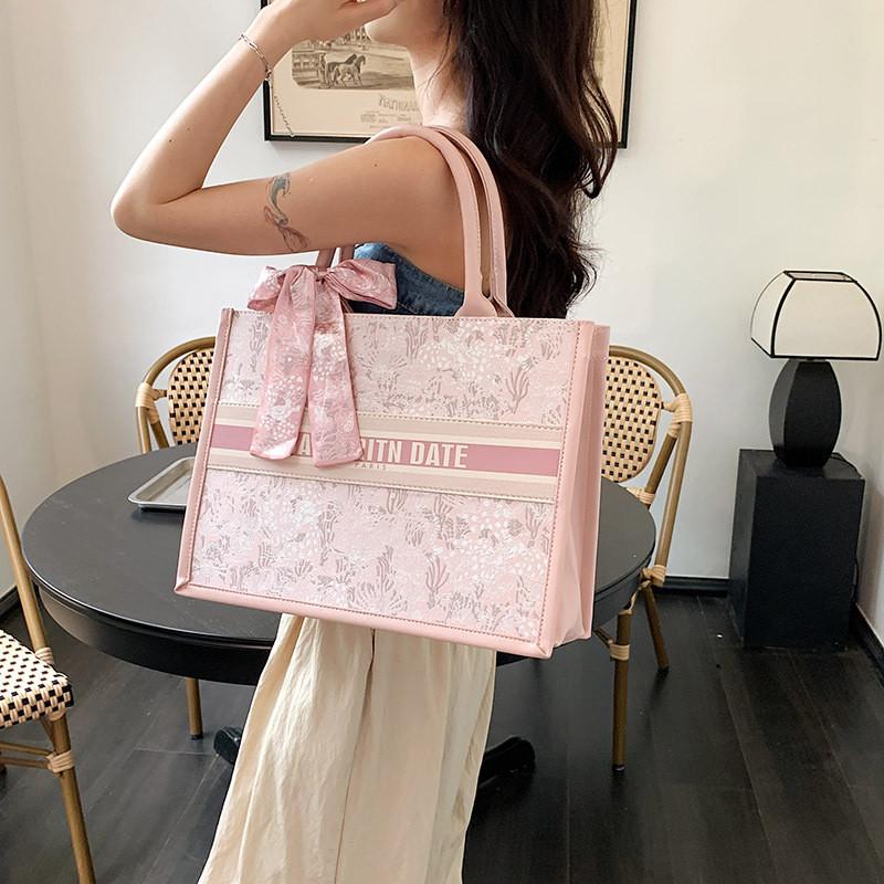 Bestickte Tragetasche Für Damen Große Kapazität Pu Mode Handtasche Mit Doppelten Schultergurten