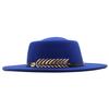 Autumn and winter new women's flat top wide brimmed hat imitation wool top hat felt hat fishbone metal buckle concave shape multi-color