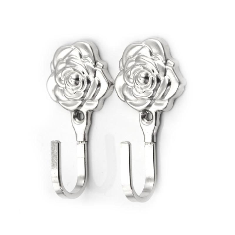 2Pcs/Set New Rose Pattern Metal Curtain Hooks Home Wall Door Decorative Hook Backs