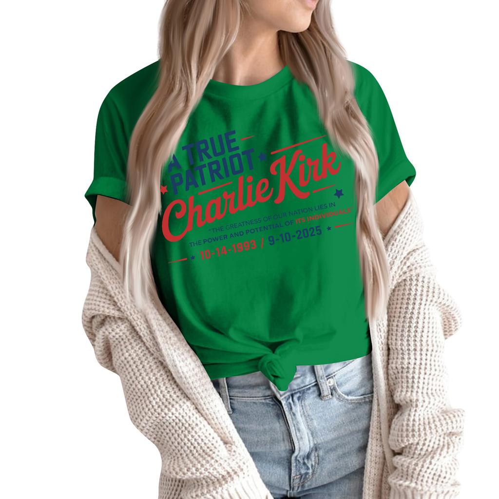 Women's Fashion Casual Printed Short Sleeve Round Neck Pullover Tops