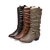 Q/Women's Low Heeled Boots, Autumn and Winter New Thick Heeled Mid Length Boots, Oversized Casual Long Boots