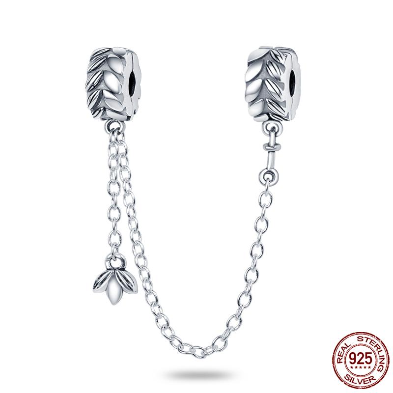 Breloque Chaîne de Sécurité Étoiles et Lune Trèfle à Quatre Feuilles en Cuivre pour Bracelet Authentique DoItYourself Bijoux Cadeaux