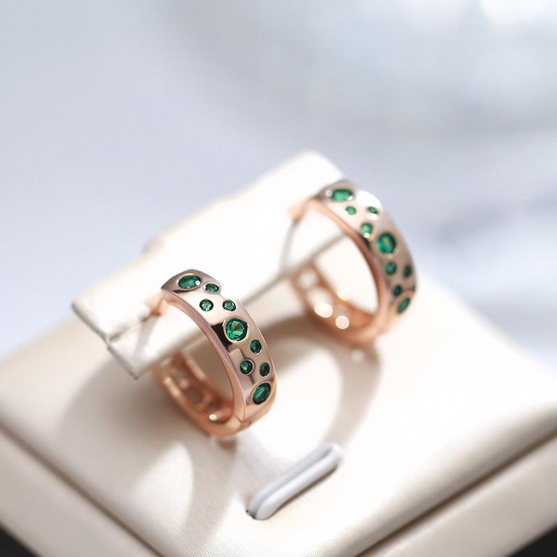 New Classic  Rose Gold Drop Earring Geometric Green Natural Zircon Earrings Girl'S Unusual Accessories For Woman
