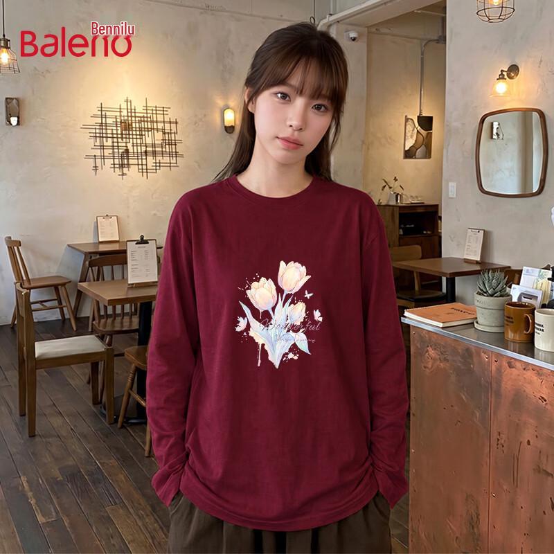 Baleno Women's Cotton Long Sleeve T-Shirt with Pastel Tulip Graphic
