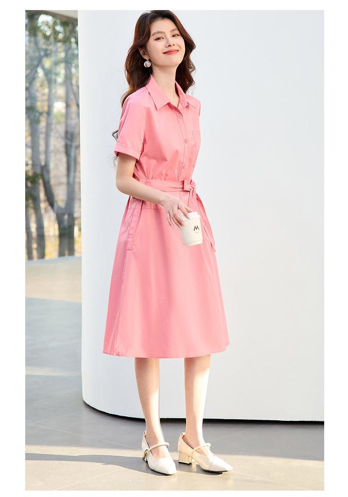 26 year new summer casual high-end shirt skirt, mid length skirt, waist cinching elegant short sleeved skirt, A-line skirt, dress, skirt