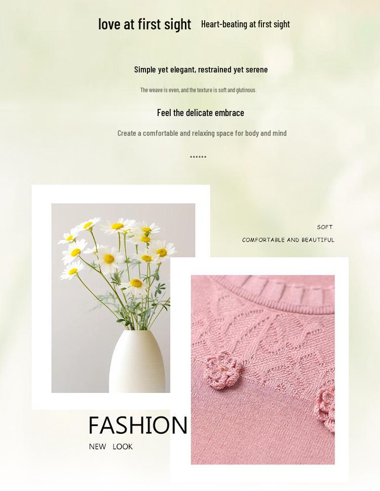 Mom's Spring Wool Sweater: Women's Round Neck Long Sleeve Knitwear - 2026 Fashion Loose, Age-Reducing Thin Top for Spring/Summer