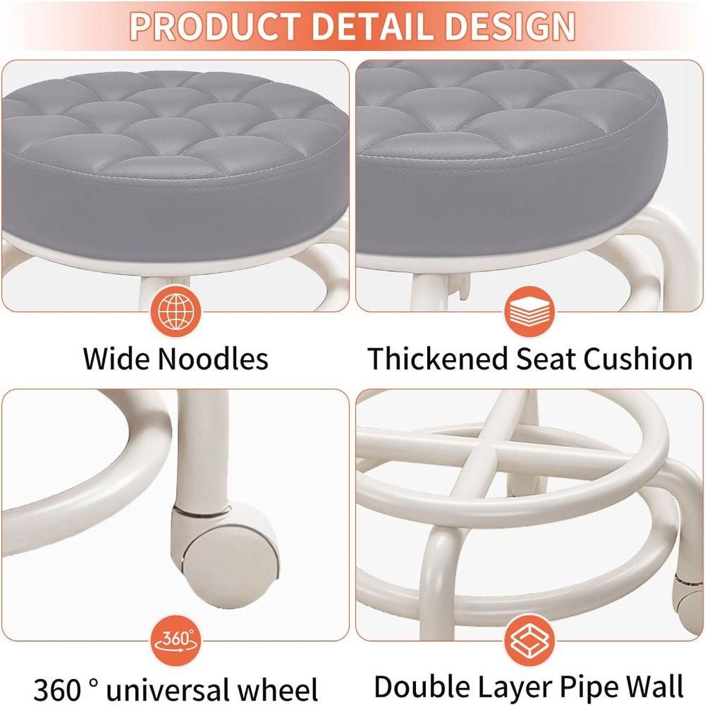 Waterproof Rotating Rolling Stool PU Leather Low Seat Practical Rolling Pulley Chair  Nail Salon