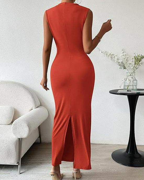 European Spring/Summer Sleeveless Back Slit Pleated Tight-Fitting Women's Dress 2026
