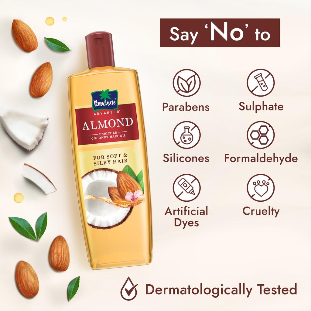 PARACHUTE Advansed Mandel-Kokosnuss-Haaröl 300ml Für Weiches Glänzendes Haarwachstum & Haarausfallkontrolle Für Männer & Frauen Nicht Klebrig