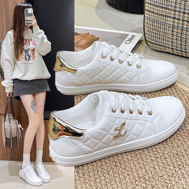 Large Size Single Shoes Women's Lace-up Little White Shoes Versatile Fashion Sports and Leisure Shoes Soft Bottom Flat Bottom