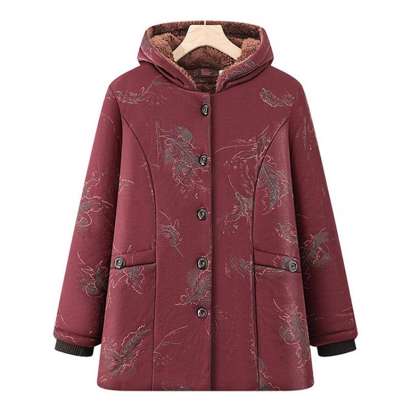 Winter cotton-padded jacket with velvet to keep warm, new hooded jacket, old lady, thick cotton-padded jacket.