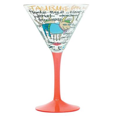 Coyote Zodiac Hand-Painted Martini Glass (Taurus)