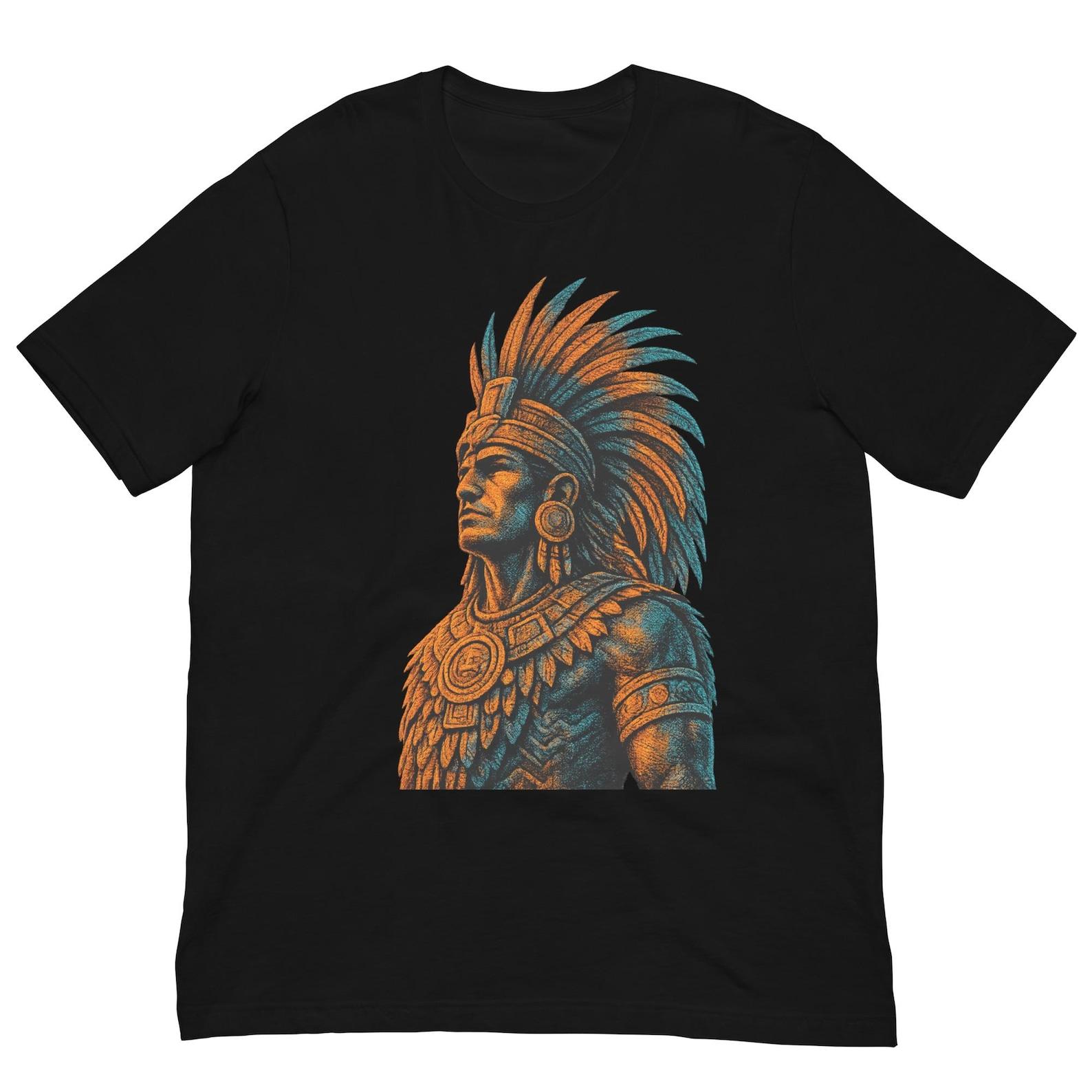 Aztec Warrior Shirt, Indigenous Warrior Tee, Ancient Mexico T-Shirt, Tribal Heritage Graphic, Mexican Culture Art Design Gift L