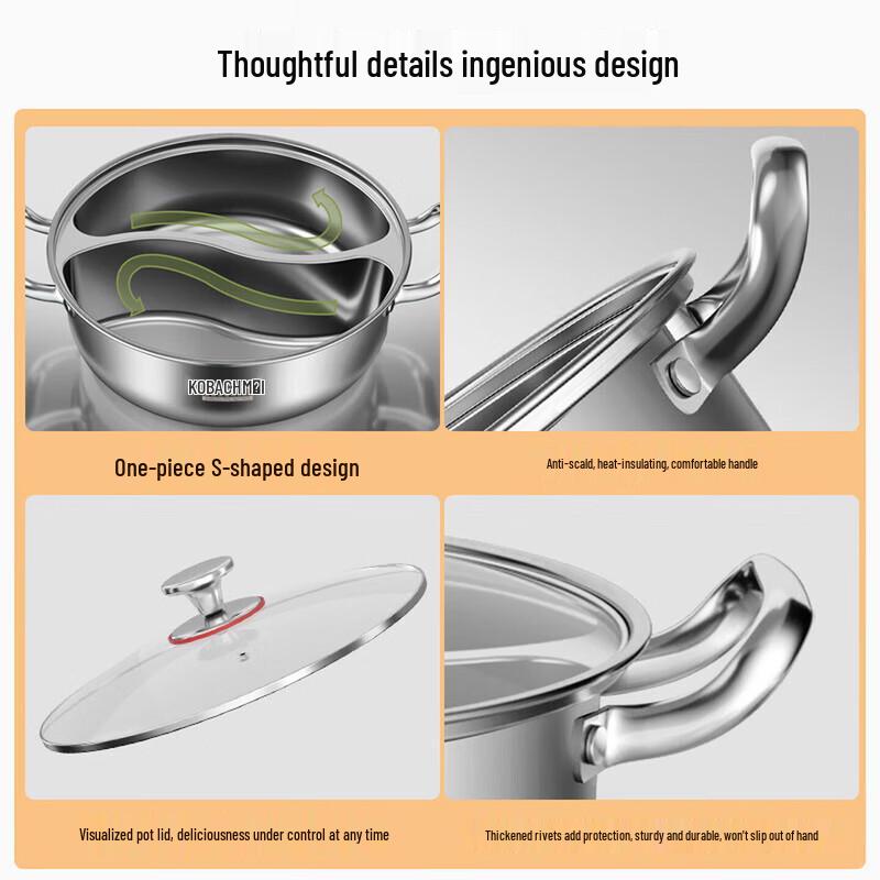 32cm Multifunctional 304 Stainless Steel Divided Hot Pot