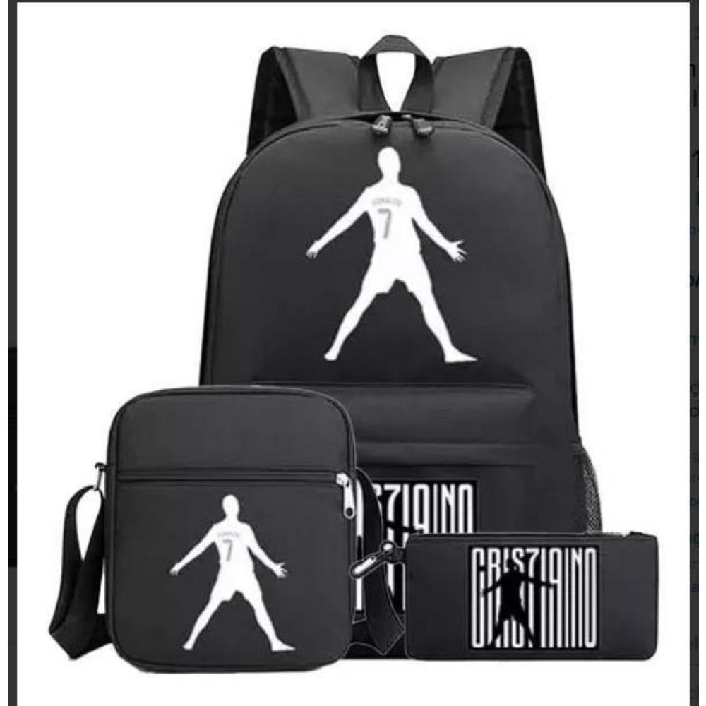 CR7C Luo Backpack Sports Peripheral Printed Backpack Children's Student School Bag Shoulder Bag Pencil Bag Three-piece Set
