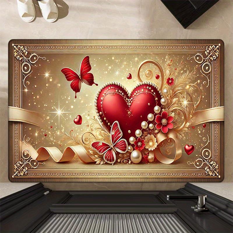 Valentine'S Day Doormat, Non-Slip Romantic Heart Print Rug, Indoor Decor Carpet for Entryway, Living Room, Bedroom, Kitchen