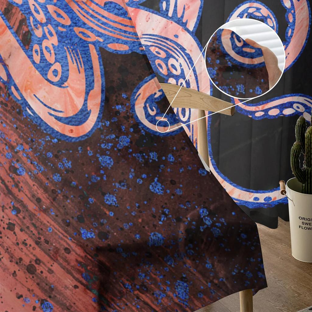 Octopus Texture Watercolor Tulle Curtain Home Office Window Decor Bedroom Kitchen Balcony Modern Sheer Curtain