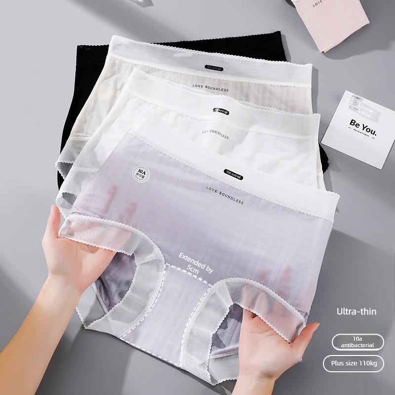 Big Size Female Summer New Ultra Thin Ice Silk Pure Cotton with Long Crotch 10A Antibacterial High Waist Triangle Briefs