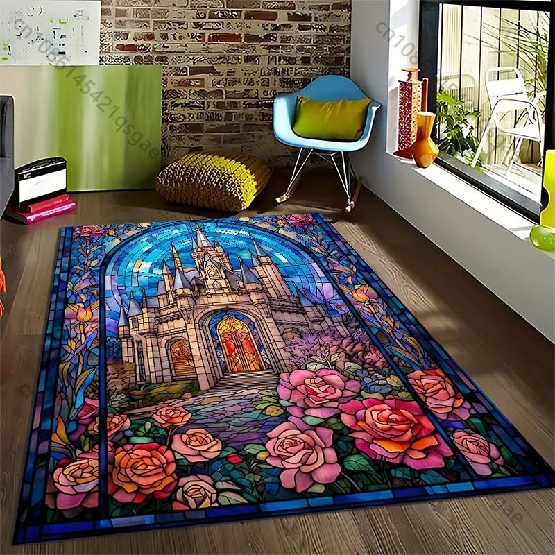 Castle Glass Art Printed Carpet for Living Room Bedroom Bedside Bathroom Floor Mat Area Rugged Sofa Mat Home Decor Large Size
