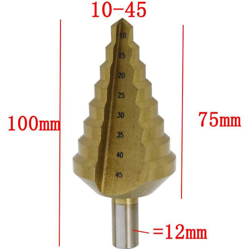 Hss Multiple Hole 8 Sizes 10/15/20/25/30/35/40/45mm Titanium Step Drill Bit 8 Steps Cone Drill Bit Hole Groove Metal Wood Cut