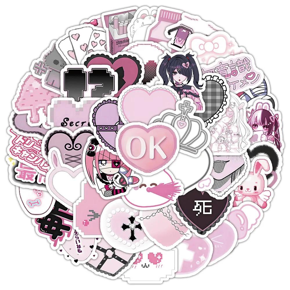 100PCS Pink Cute Goth Style Cartoon Stickers Suitcase Scrapbooking Laptop Stationery Toy Kawaii Graffiti Sticker Decorative