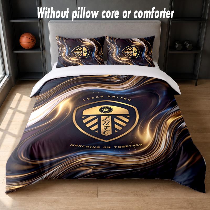 Leeds United Football Design Bed Bedding Set 1 Duvet Cover + 2 Pillowcases Soft Breathable Household Bed Linens
