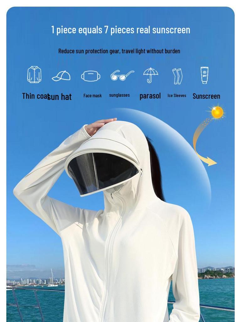 Women's UV Protection Ice Silk Sun Hoodie with Full Face and Neck Coverage