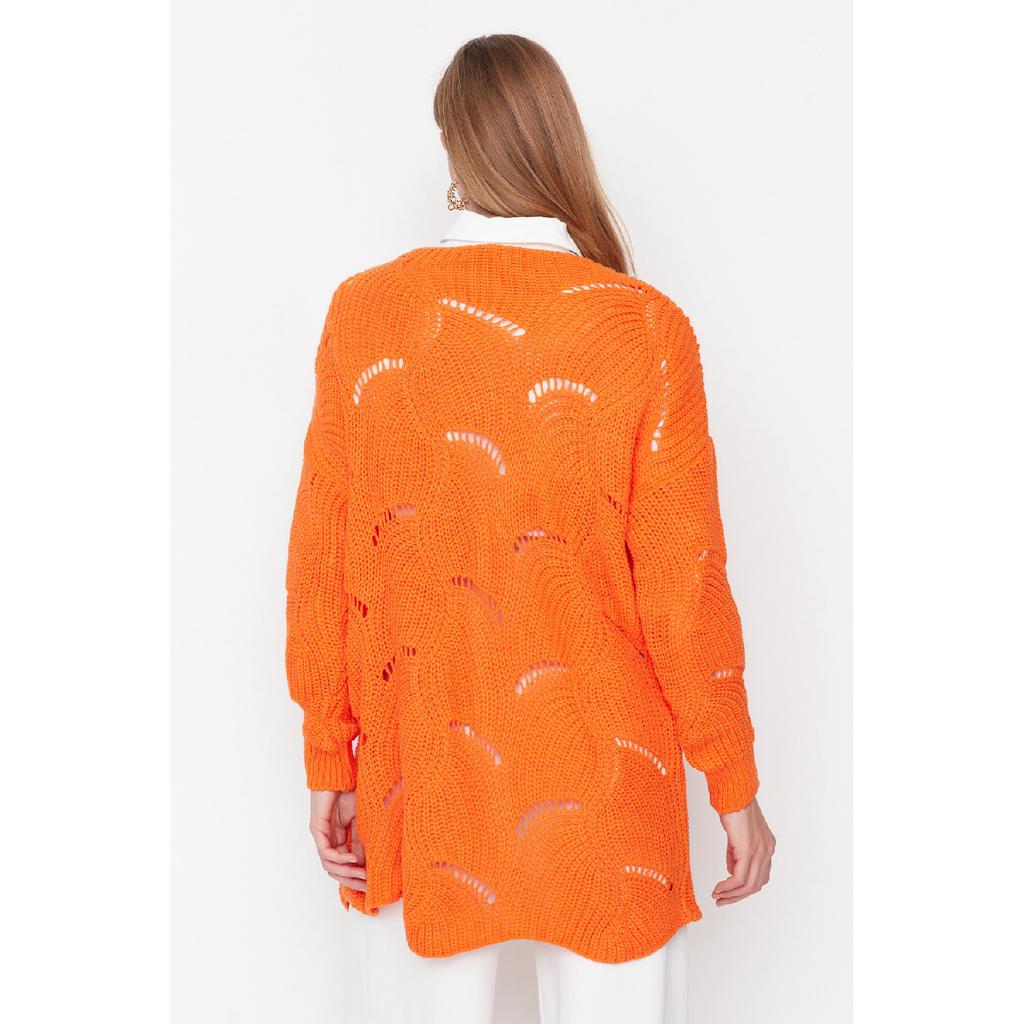 Orangefarbener durchbrochener Strickpullover Tctaw23ak00070