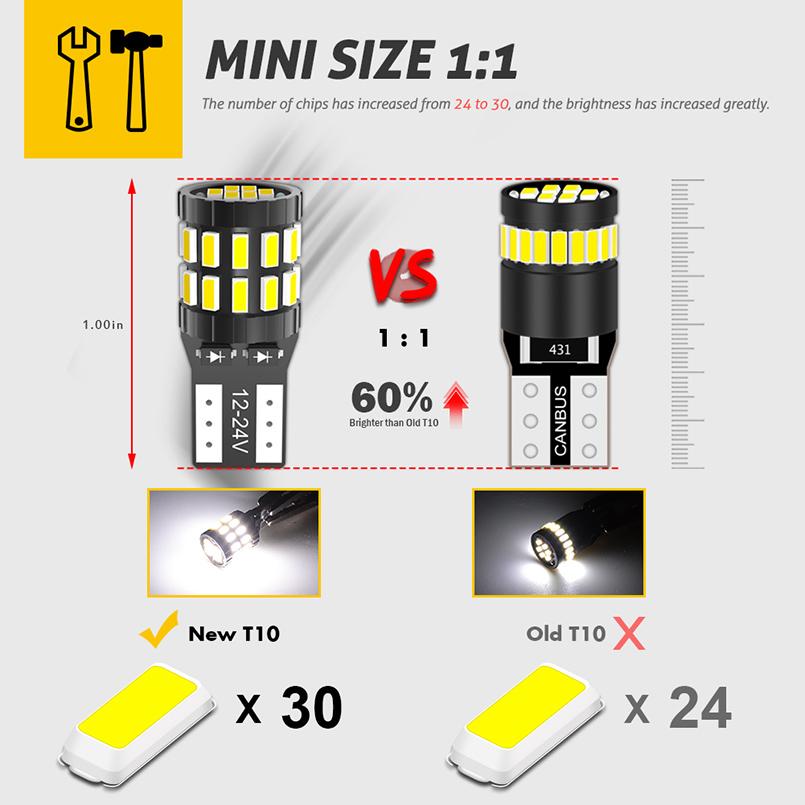 4x T10 W5W Led Canbus bulbs 168 194 6000K LED Parking Lights Lights Interior Light bulbs For car 6000K White Red Blue Amber 12V Dome Lights 6